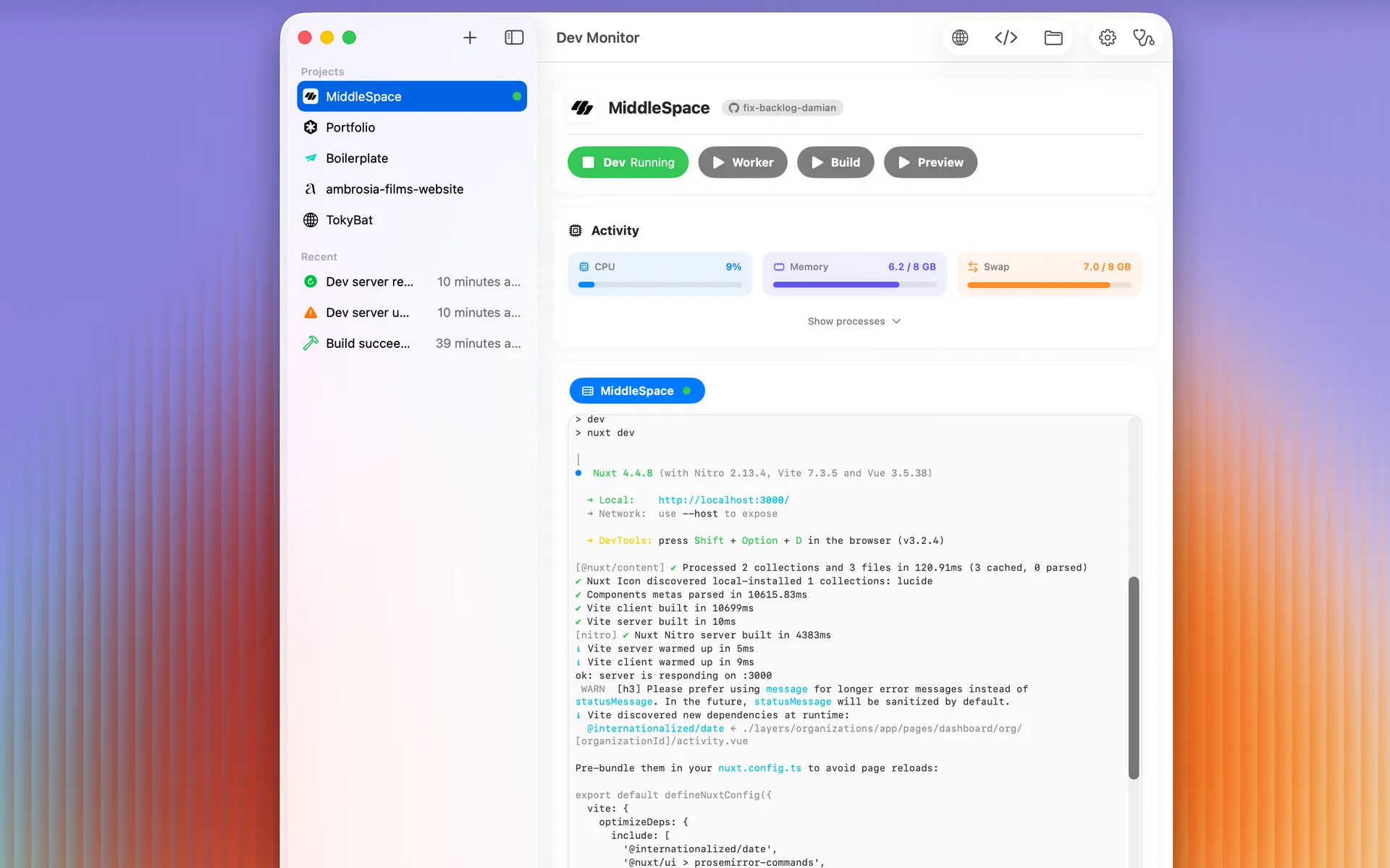 Dev Monitor — screenshot